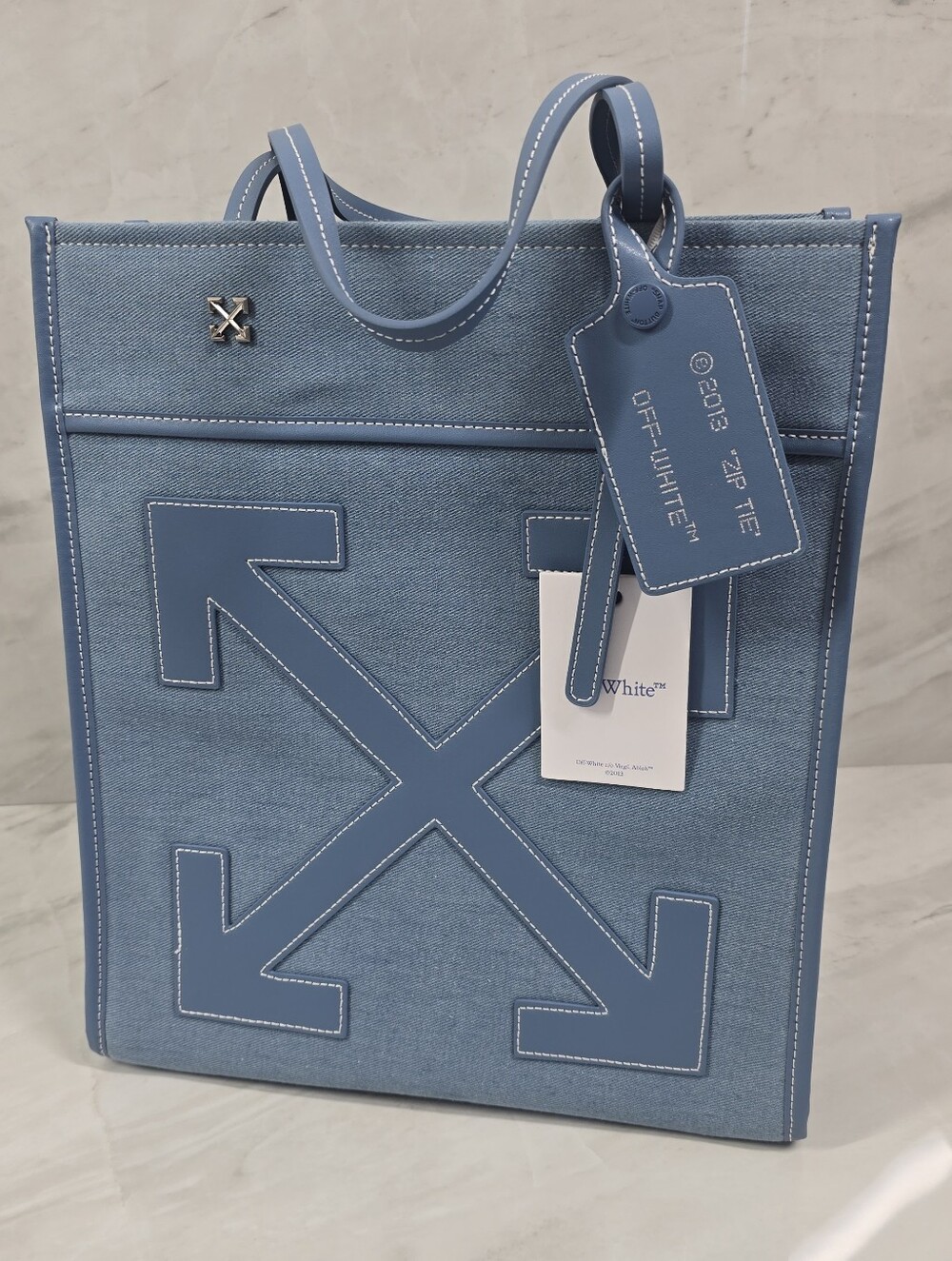 Off-White Light Blue Arrow Canvas Messenger Tote